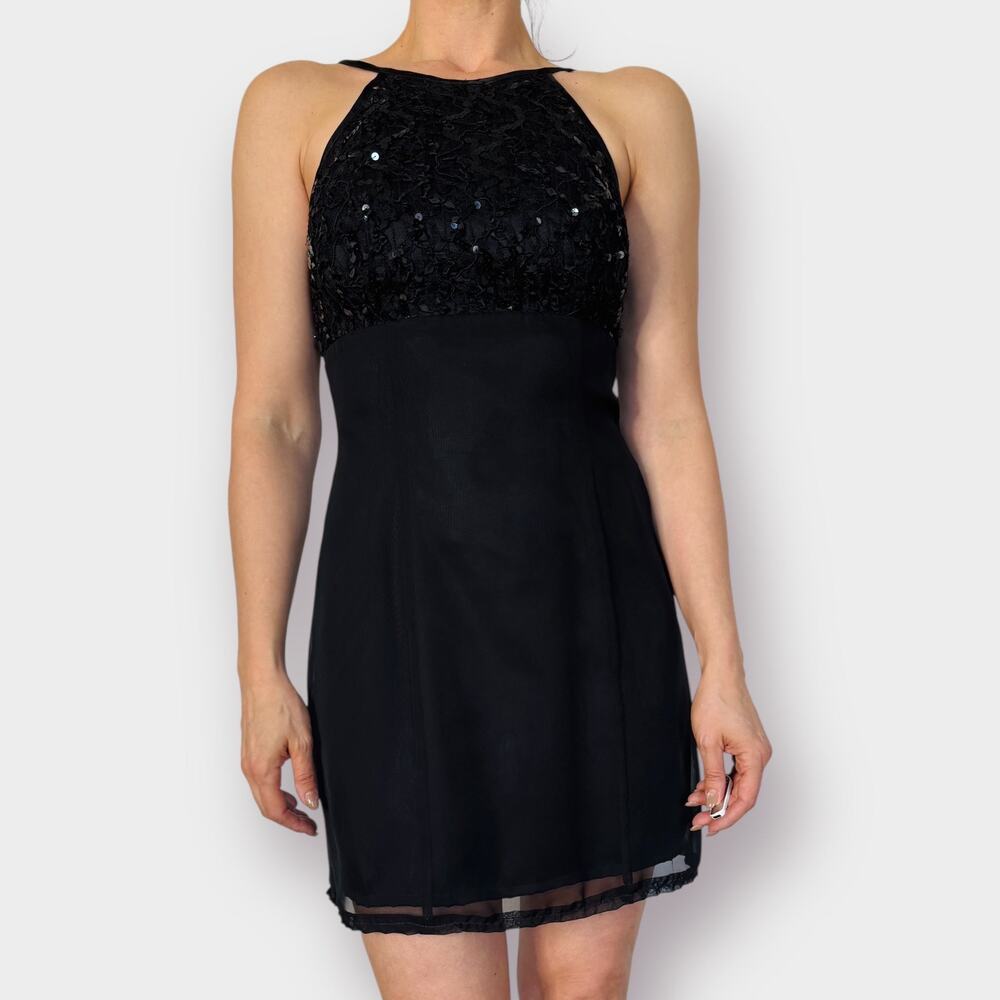 90s De-Laru Black‎ Party Dress with Sequin Top Size M